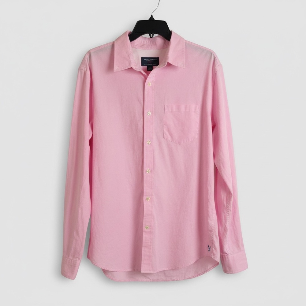 Men’s American Eagle Pink Prep Fit Long Sleeve Button-Up Shirt – XL